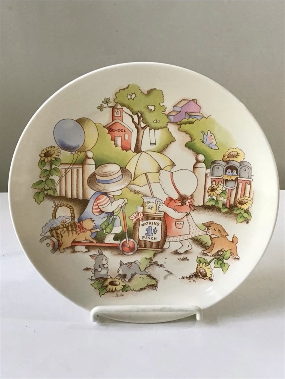 1991 Watkins Dessert Plate Country Kids Good Friends Are Forever W/Box Vintage